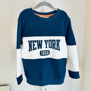 H&M Kids Colorblock Pullover Sweatshirt in Blue White New York Block Print, 6-8Y